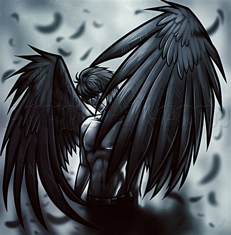 anime angel man|anime angel with black wings.